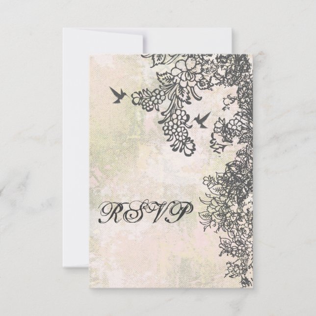 Tarjeta RSVP de Boda de Colibrí y Flores (Anverso)