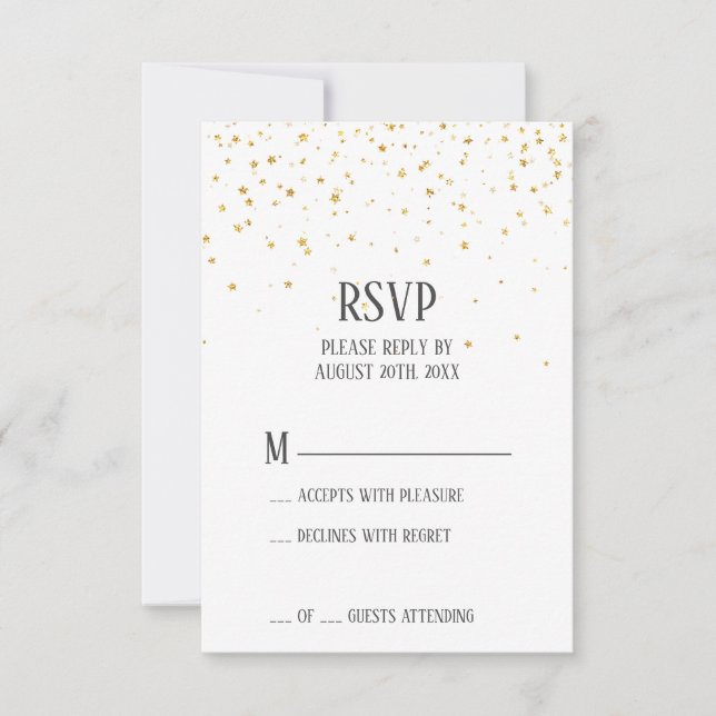 Tarjeta RSVP de Boda de Confetti de Oro (Anverso)