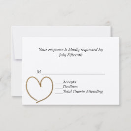 Tarjeta RSVP de Boda de Corazón Dorado
