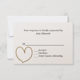Tarjeta RSVP de Boda de Corazón Dorado
