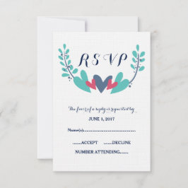 Tarjeta RSVP de boda de corazones y vides