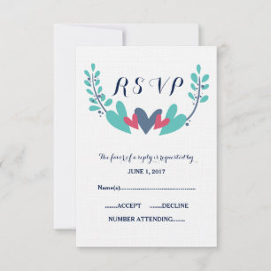 Tarjeta RSVP de boda de corazones y vides