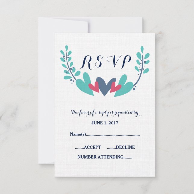 Tarjeta RSVP de boda de corazones y vides (Anverso)