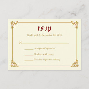 Tarjeta RSVP de Boda de cuento de hadas - Rojo/Oro