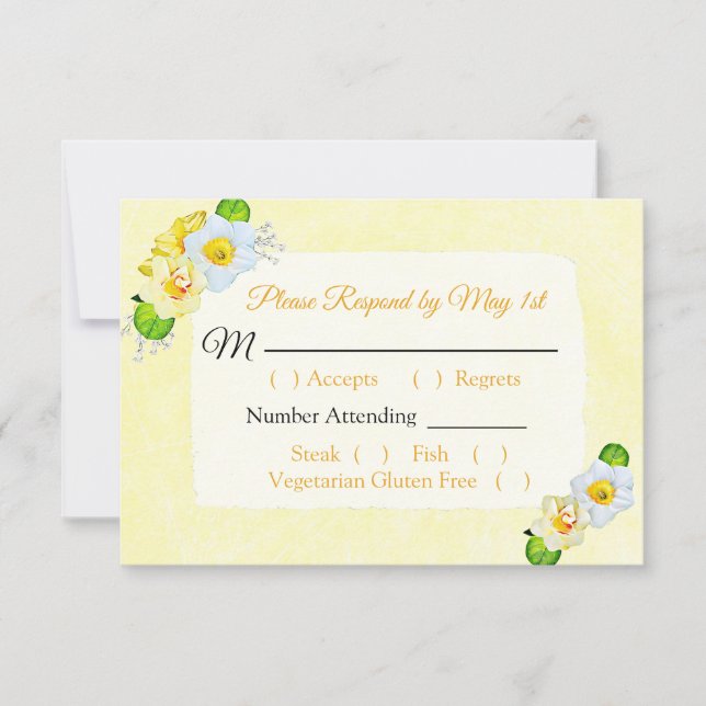 Tarjeta RSVP de Boda de Daffodils Florales Amarill (Anverso)