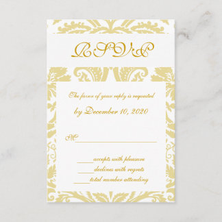 Tarjeta RSVP de Boda de Damasco Floral de Crema de