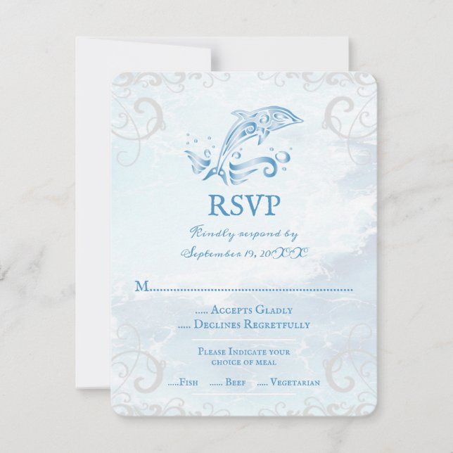 Tarjeta RSVP de boda de delfines azules (Anverso)