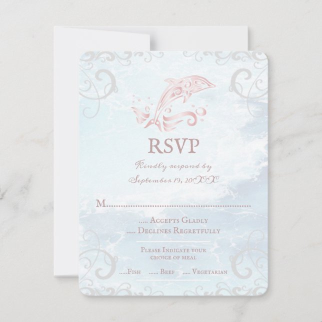 Tarjeta RSVP de boda de delfines rosados (Anverso)