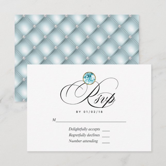 Tarjeta RSVP de boda de diamantes azules (Anverso / Reverso)