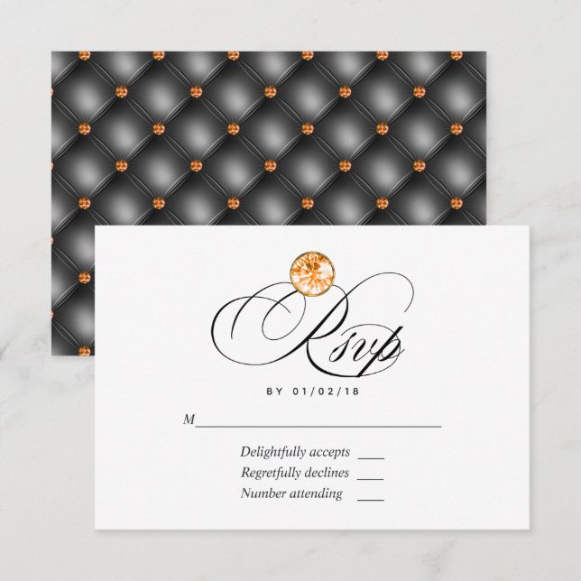 Tarjeta RSVP de boda de diamantes naranja (Anverso / Reverso)