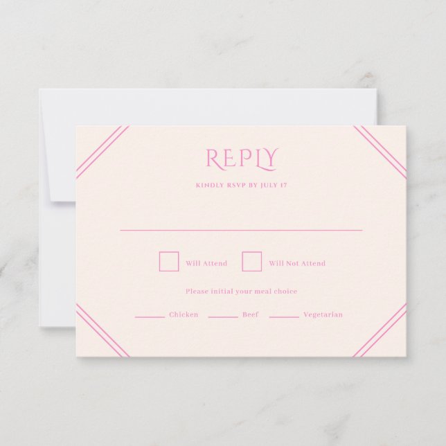 Tarjeta RSVP de boda de diamantes rosados (Anverso)