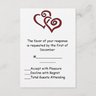 Tarjeta RSVP de Boda de Doble Corazón Rojo