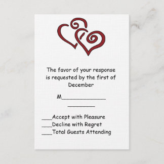 Tarjeta RSVP de Boda de Doble Corazón Rojo