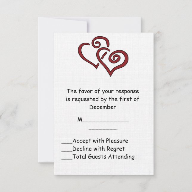 Tarjeta RSVP de Boda de Doble Corazón Rojo (Anverso)