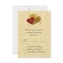 Tarjeta RSVP de Boda de Doble Corazón Rojo y Oro