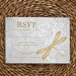 Tarjeta RSVP de Boda de Dragonfly de Oro