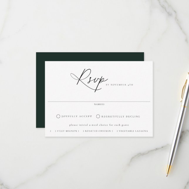 Tarjeta RSVP de Boda de Elección de Comida (Anverso/Reverso In Situ)