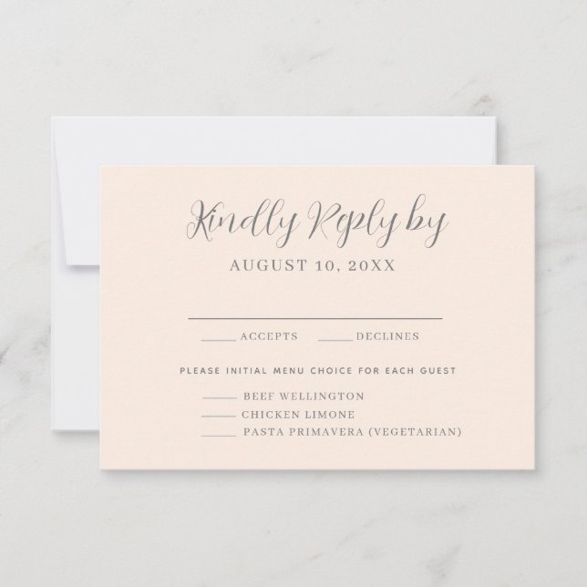 Tarjeta RSVP de Boda de Elección de Menú Rosa de R (Anverso)