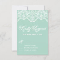 Tarjeta RSVP de boda de encaje de Mint Brocade