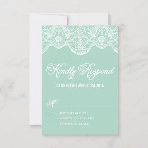 Tarjeta RSVP de boda de encaje de Mint Brocade