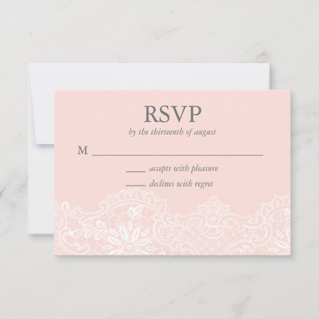 Tarjeta RSVP de Boda de encaje rosado de ballet (Anverso)