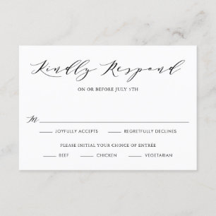 Tarjeta RSVP de boda de escritura Minimalista negr