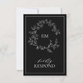 Tarjeta RSVP de Boda de Escudo de Leafy Blanco Neg