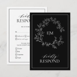 Tarjeta RSVP de Boda de Escudo de Leafy Blanco Neg