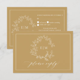 Tarjeta RSVP de Boda de Escudo de Leafy de Oro
