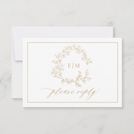 Tarjeta RSVP de Boda de Escudo de Leafy de Oro