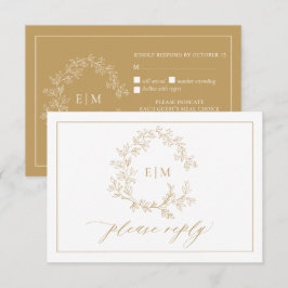 Tarjeta RSVP de Boda de Escudo de Leafy de Oro