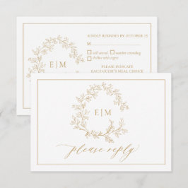 Tarjeta RSVP de Boda de Escudo de Leafy de Oro