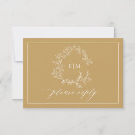 Tarjeta RSVP de Boda de Escudo de Leafy de Oro