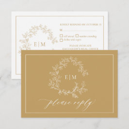 Tarjeta RSVP de Boda de Escudo de Leafy de Oro