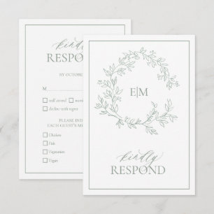 Tarjeta RSVP de Boda de Escudo de Leafy Verde Sage