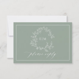 Tarjeta RSVP de Boda de Escudo de Leafy Verde Sage