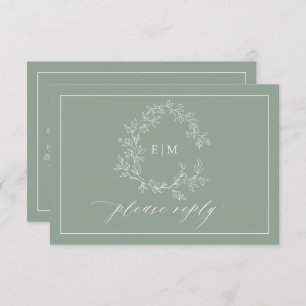 Tarjeta RSVP de Boda de Escudo de Leafy Verde Sage