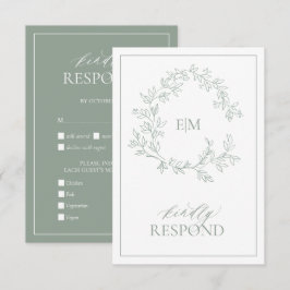 Tarjeta RSVP de Boda de Escudo de Leafy Verde Sage