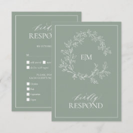 Tarjeta RSVP de Boda de Escudo de Leafy Verde Sage