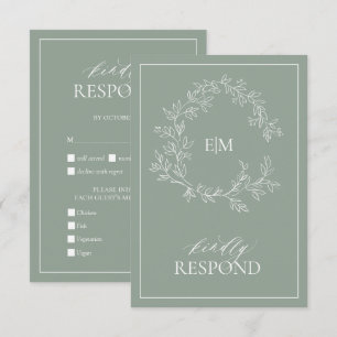 Tarjeta RSVP de Boda de Escudo de Leafy Verde Sage