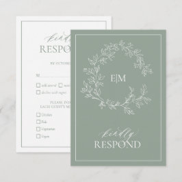 Tarjeta RSVP de Boda de Escudo de Leafy Verde Sage