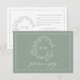 Tarjeta RSVP de Boda de Escudo de Leafy Verde Sage