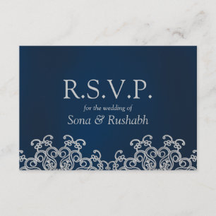 Tarjeta RSVP de boda de estilo hindú de plata y ma