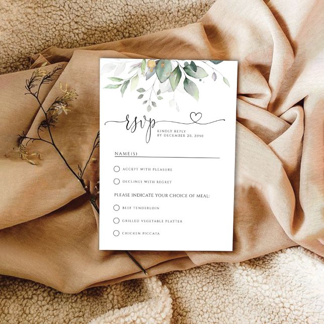 Tarjeta RSVP de Boda de Eucalyptus Leaf Greenery W (Subido por el creador)