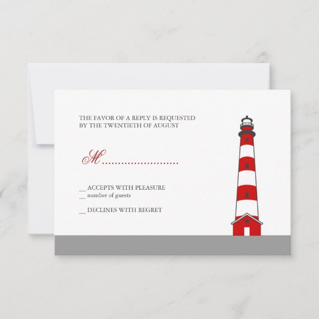 Tarjeta RSVP de boda de faro (Anverso)