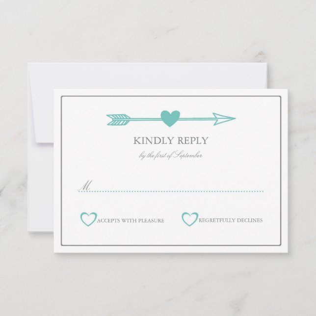 Tarjeta RSVP de Boda de Flechas Amables / Verde az (Anverso)