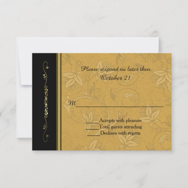 Tarjeta RSVP de Boda de Flor Golden Nouveau (Anverso)