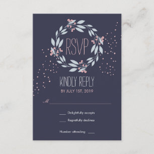 Tarjeta RSVP de boda de flor rosa azul de la marin