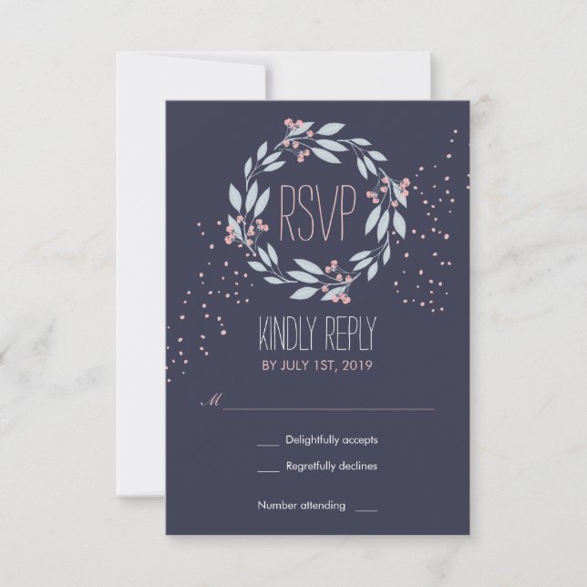 Tarjeta RSVP de boda de flor rosa azul de la marin (Anverso)