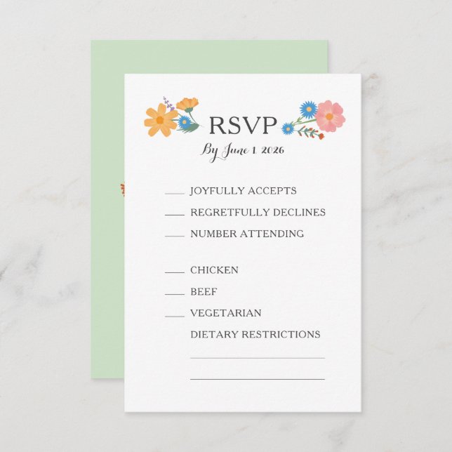 Tarjeta RSVP de Boda de Flor Silvestre de Verano (Anverso / Reverso)